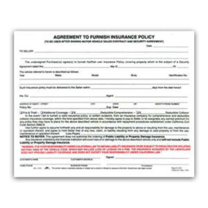 Agreement to Furnish Insurance 4 Part (EC-F615)