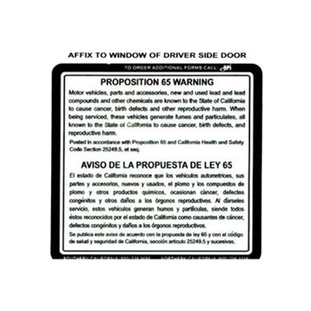 Sticker for proposition 65 bilingual (English-Spanish) Notice (EC-F8978)